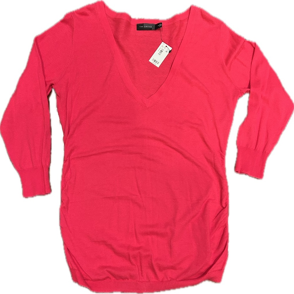 V-Neck Pink cotton flattering lightweight ruched sides sweater/blouse MED NWT